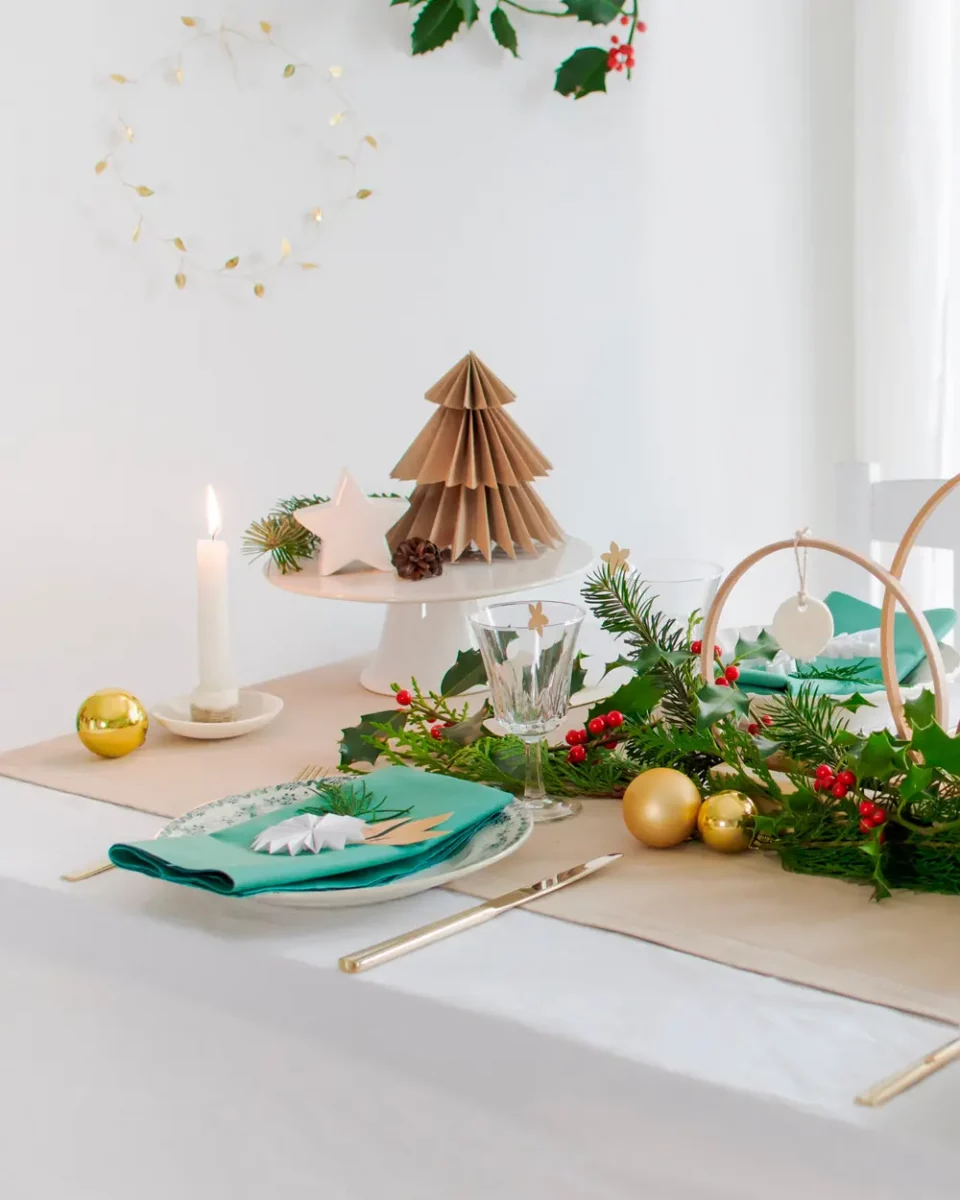 deco table noel nature vert blanc