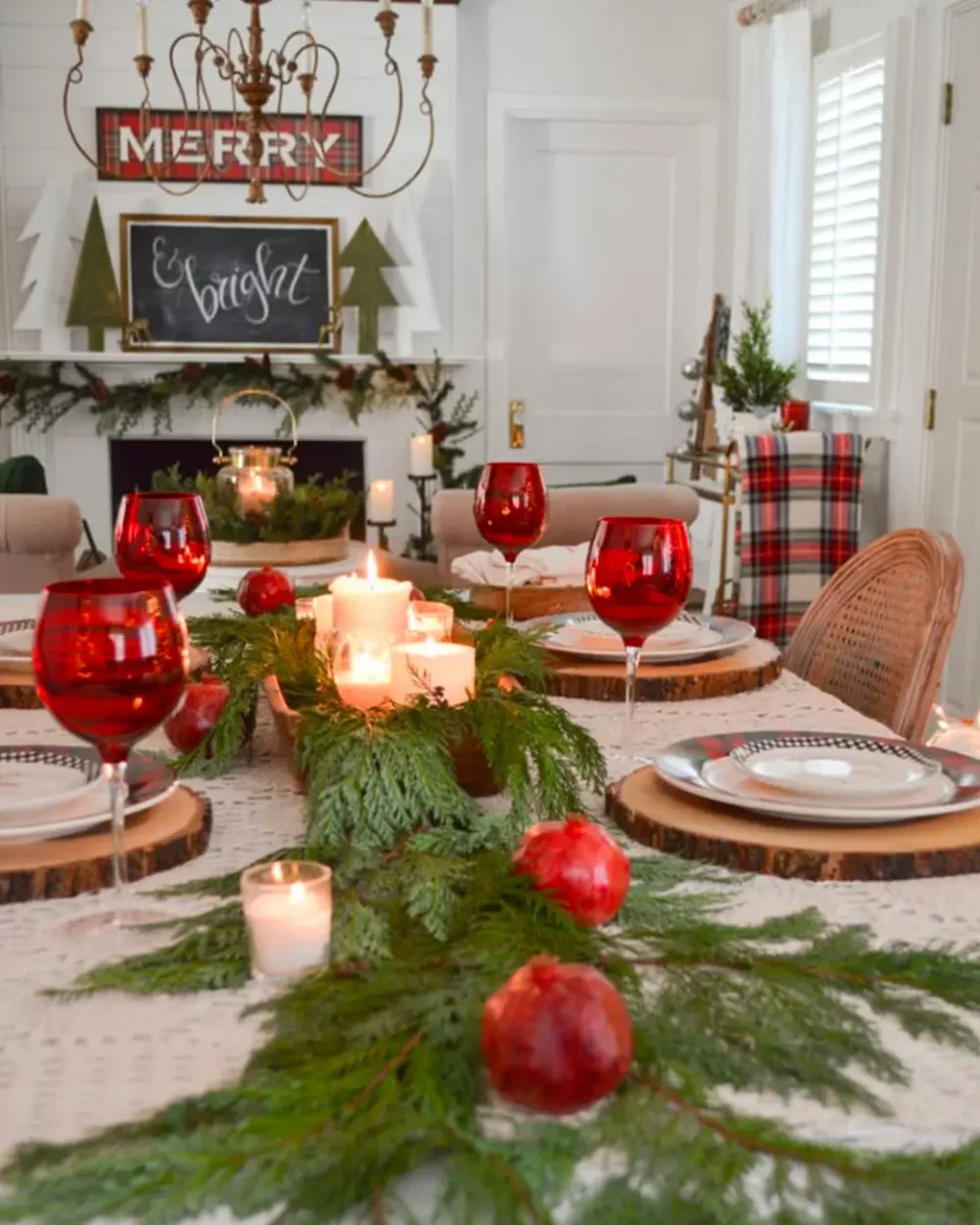 deco table noel rouge blanc nature