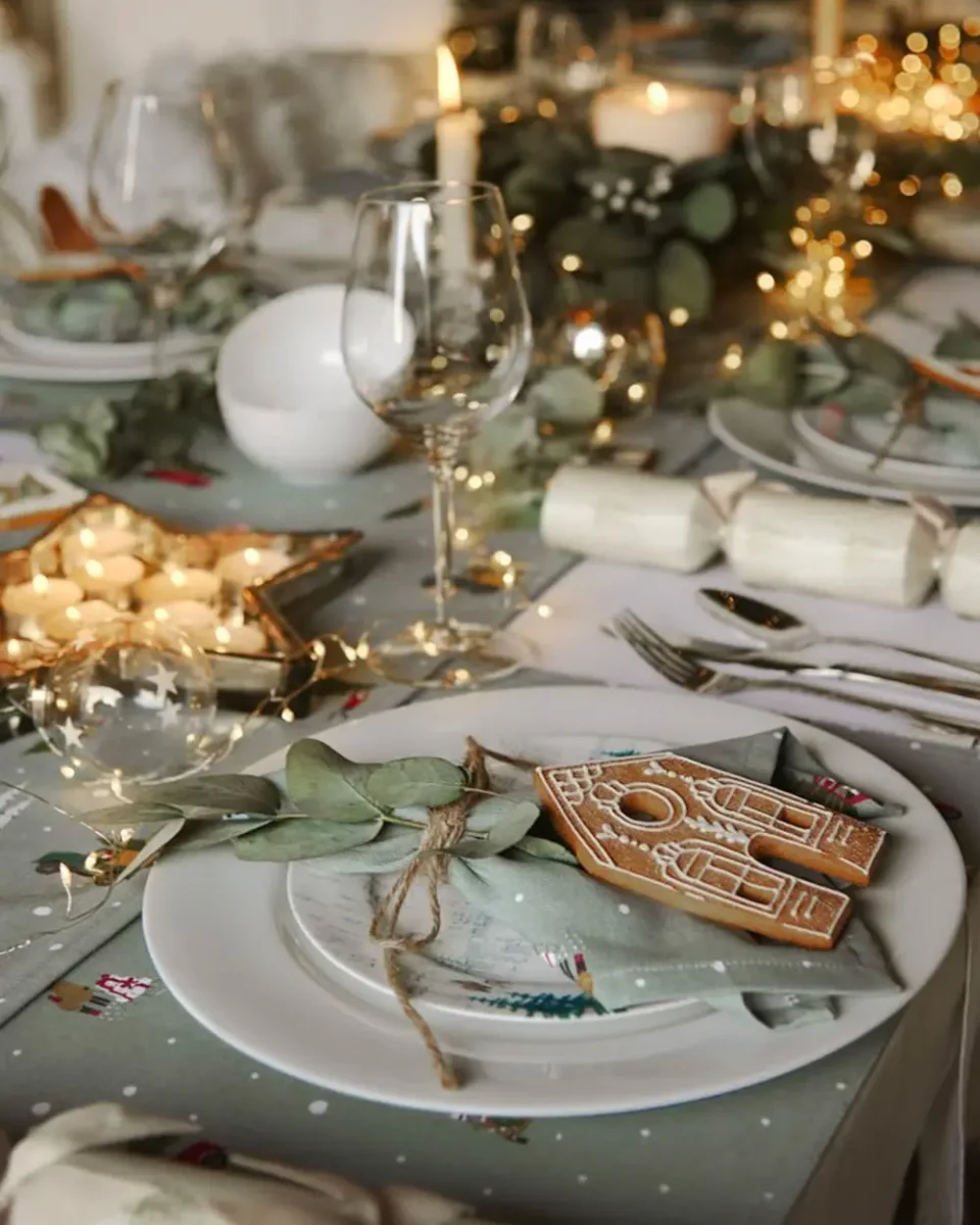 deco table noel naturelle blanc vert branchage