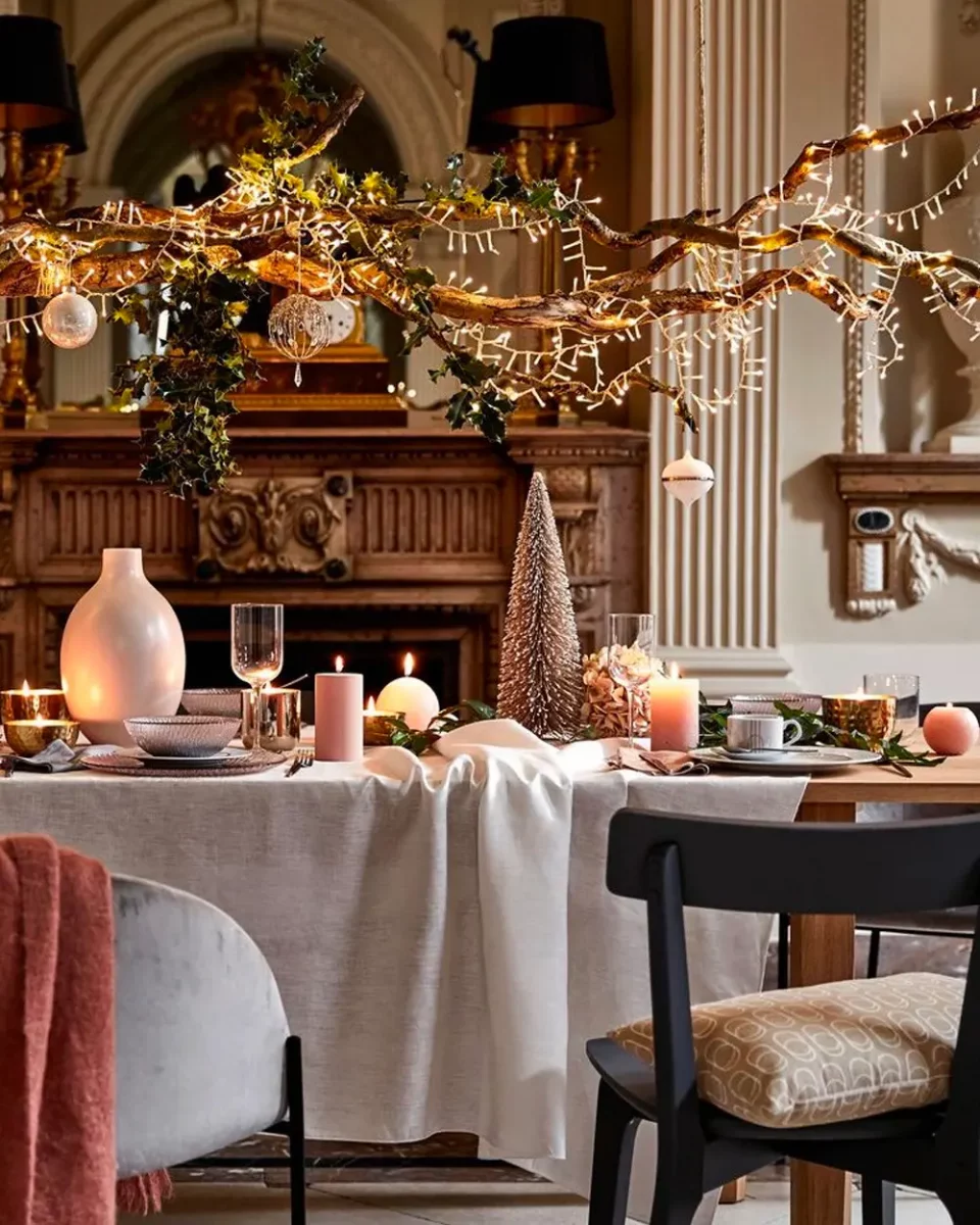 deco table noel moderne rose gris clair