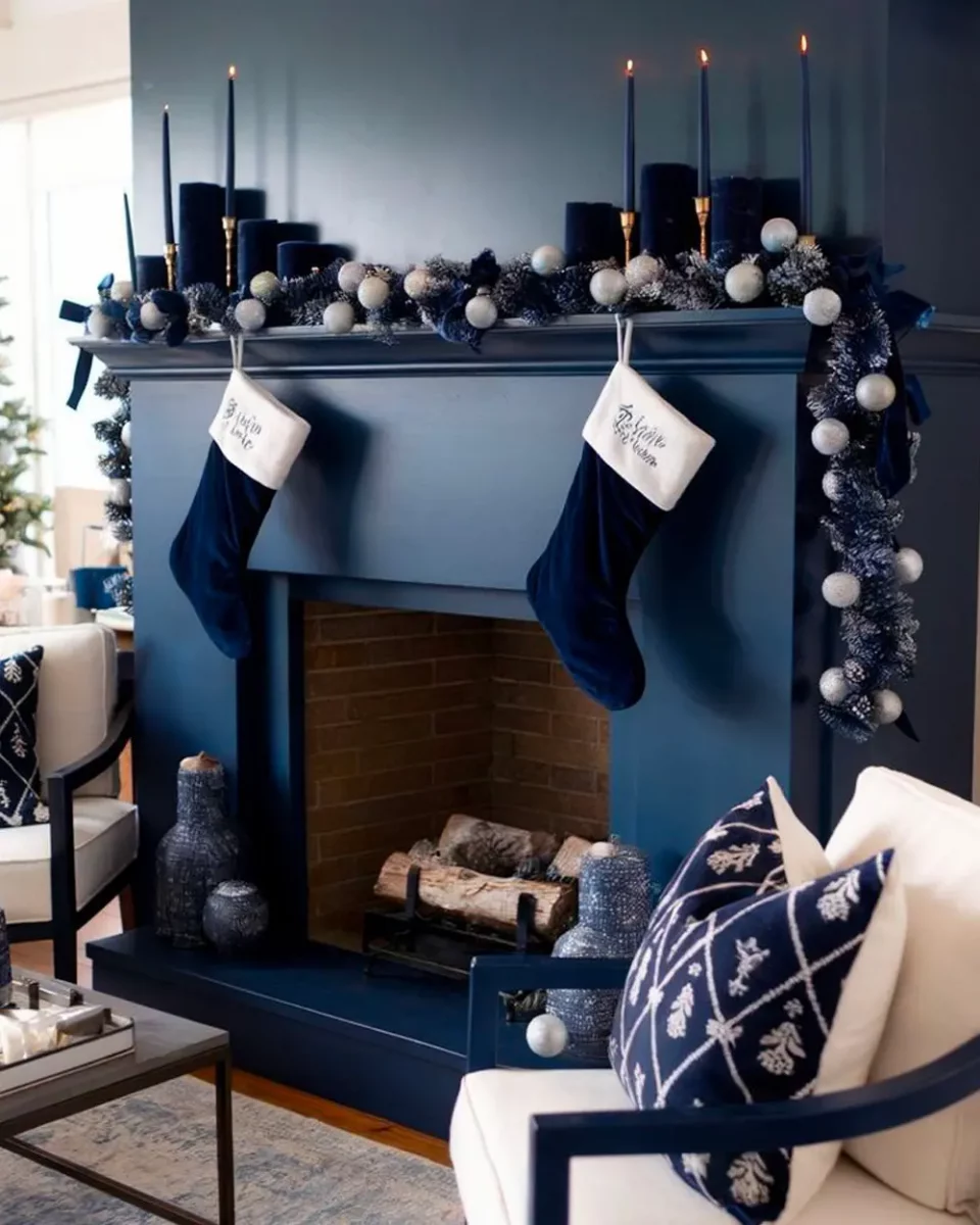 deco cheminee noel bleu