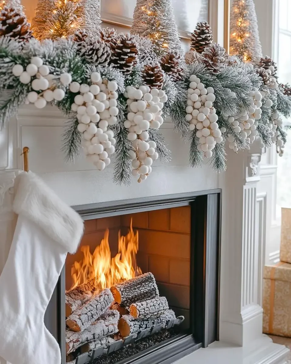 deco cheminee noel blanc