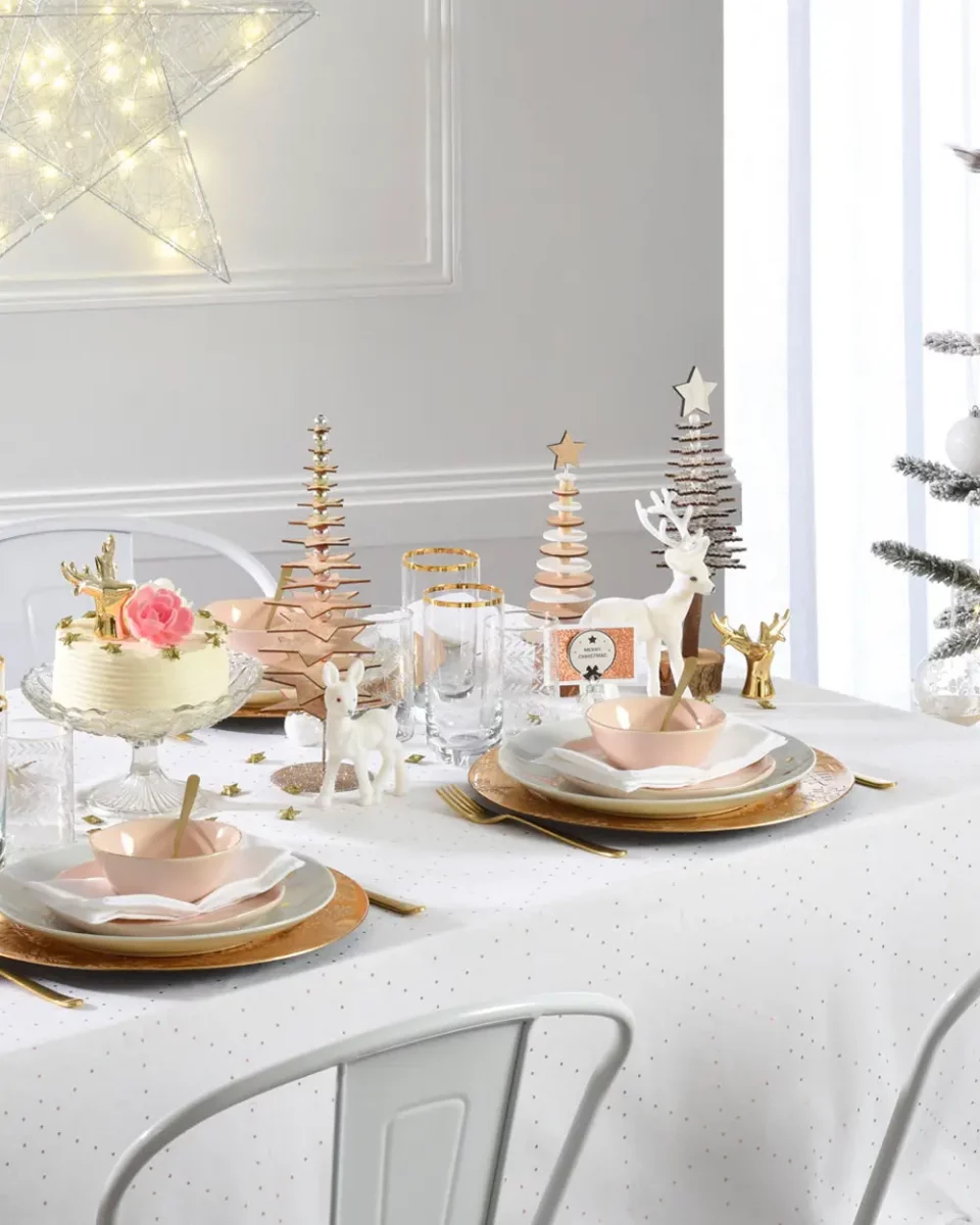 deco table noel moderne blanc dore