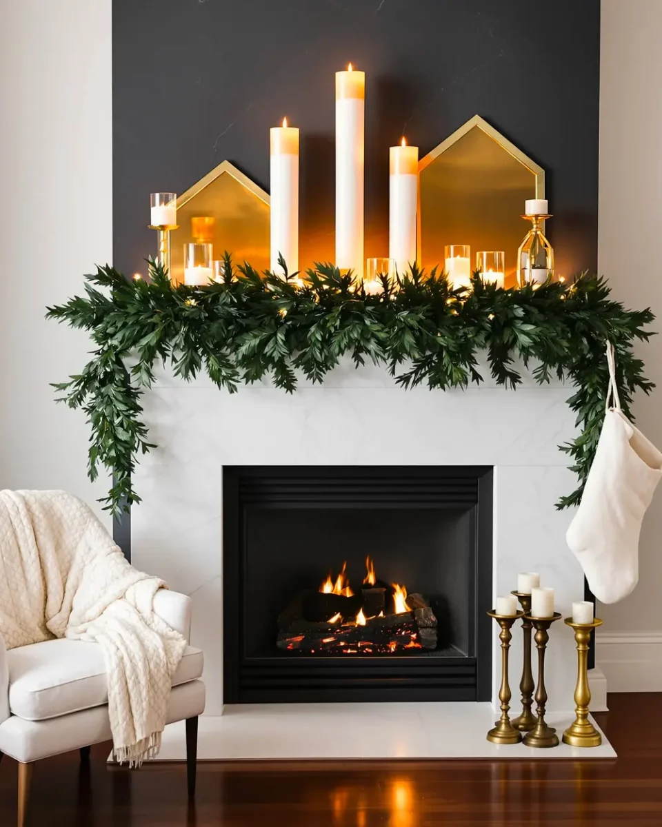 deco cheminee noel chic dore