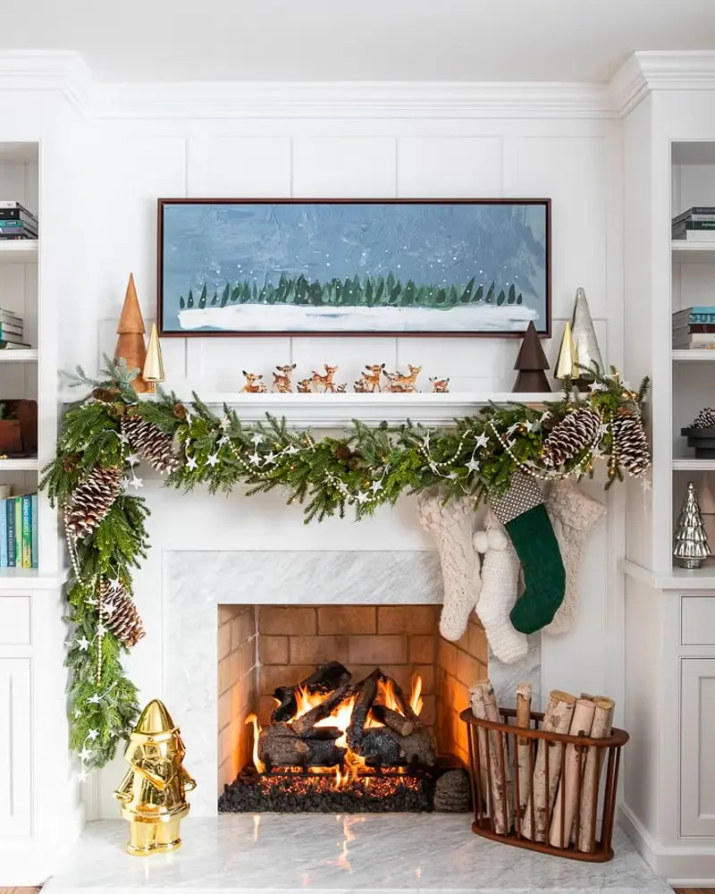 deco cheminee blanc bois noel