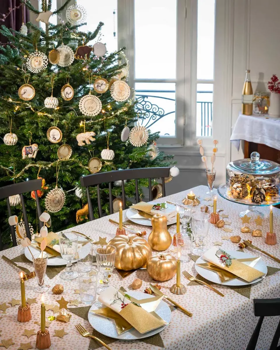 deco table de noel dore