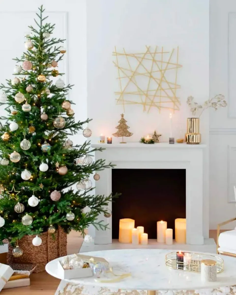 deco salon noel blanc dore