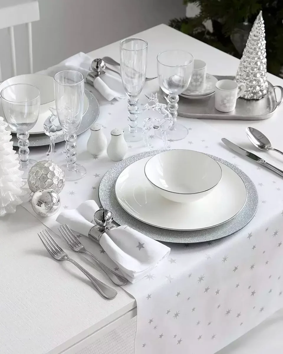 deco table noel blanc argent