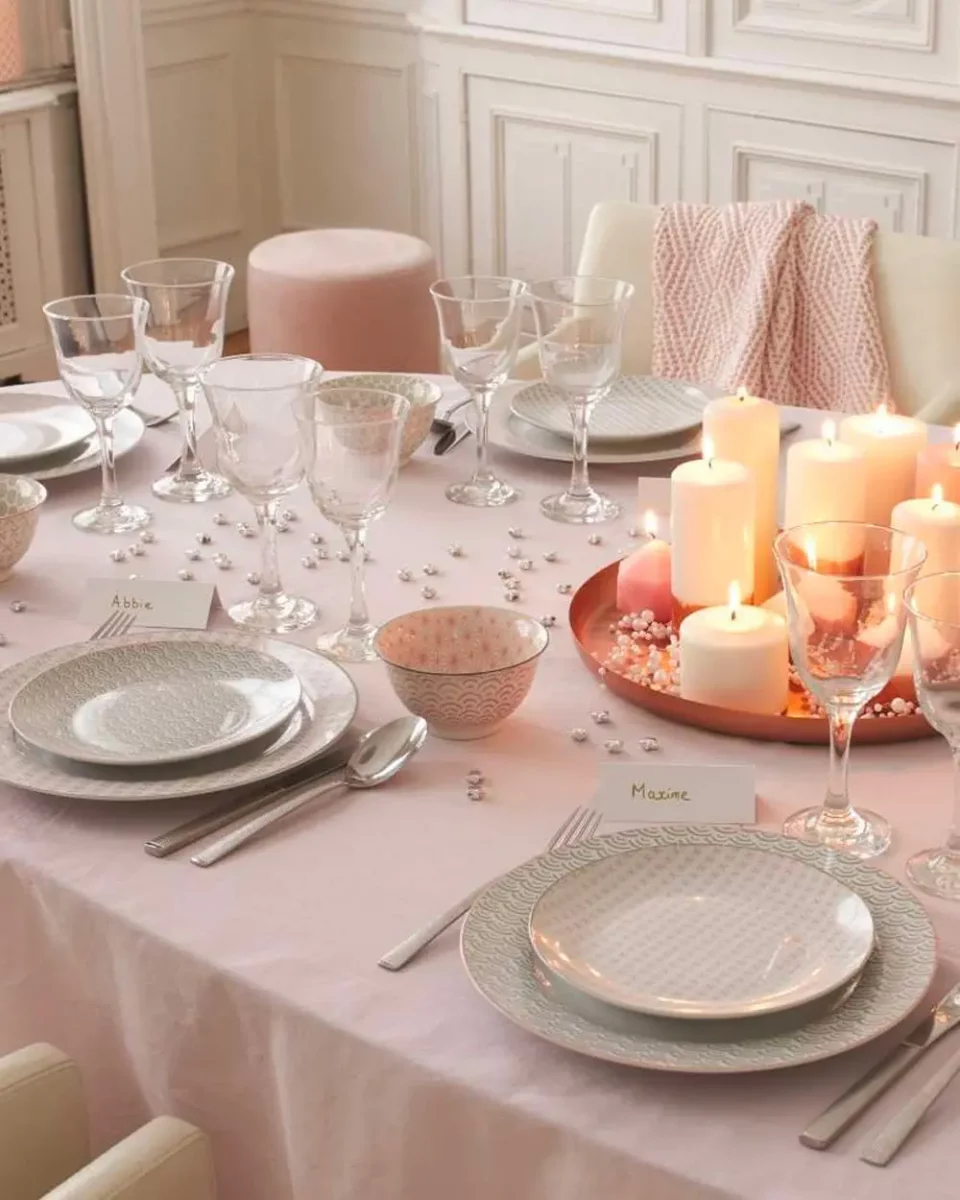 deco table noel rose pastel