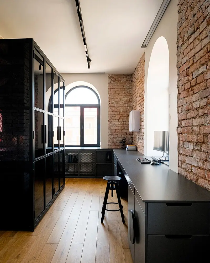 deco appartement minimaliste rouge noir bureau