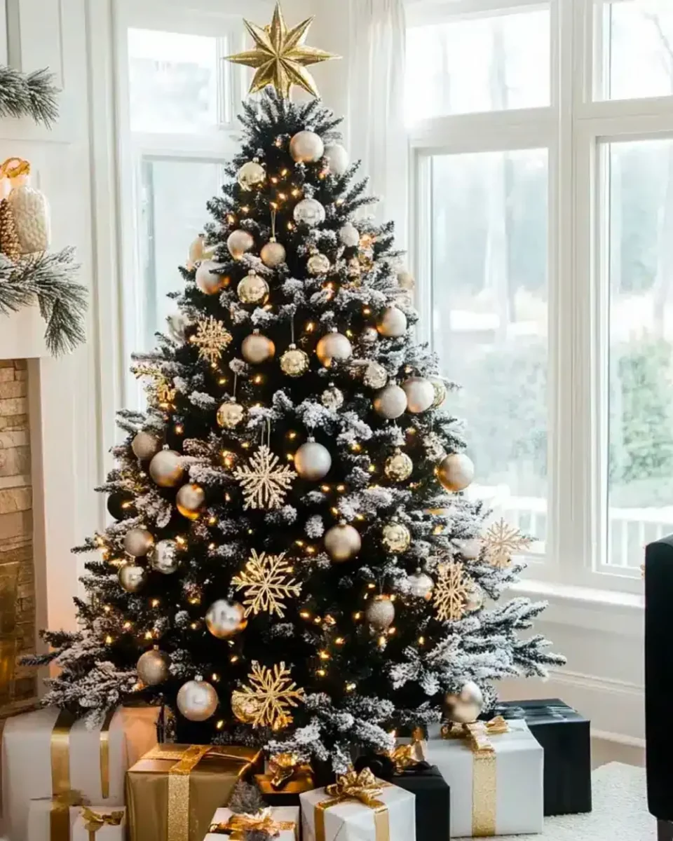 deco sapin noel noir dore