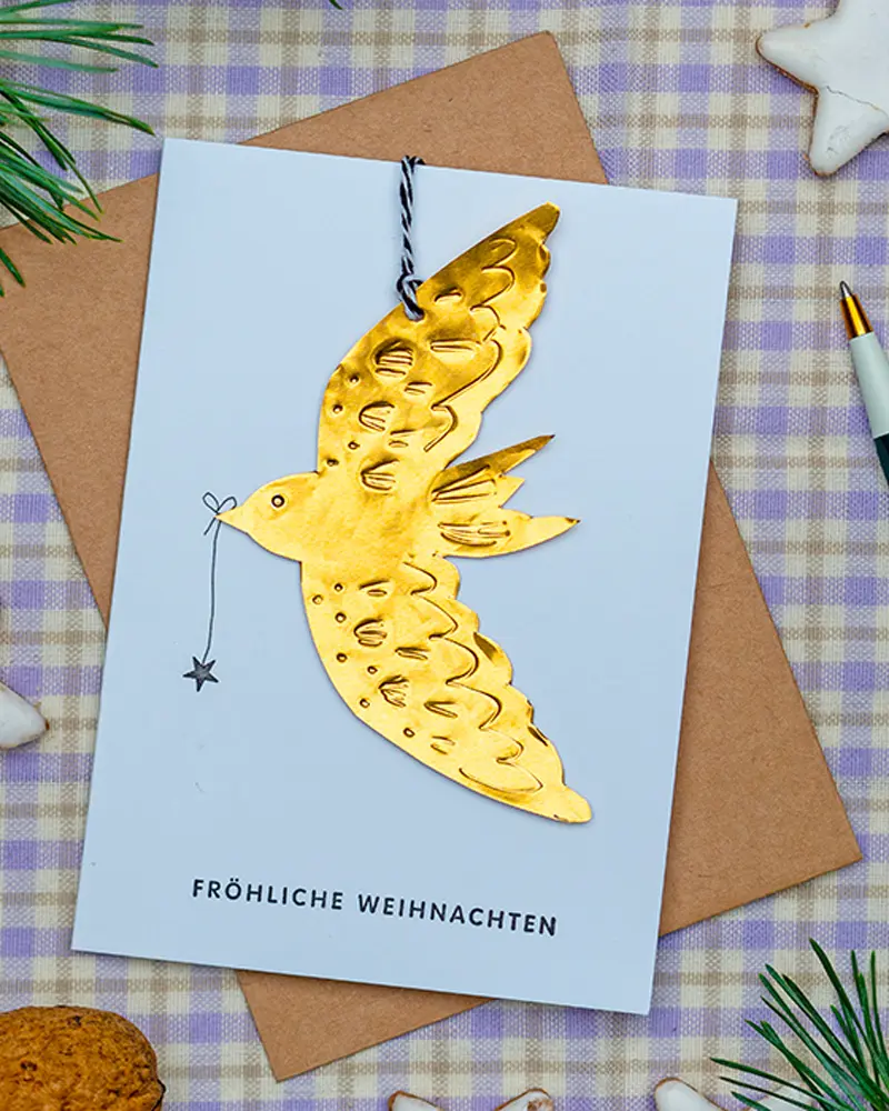 carte noel diy oiseau dore