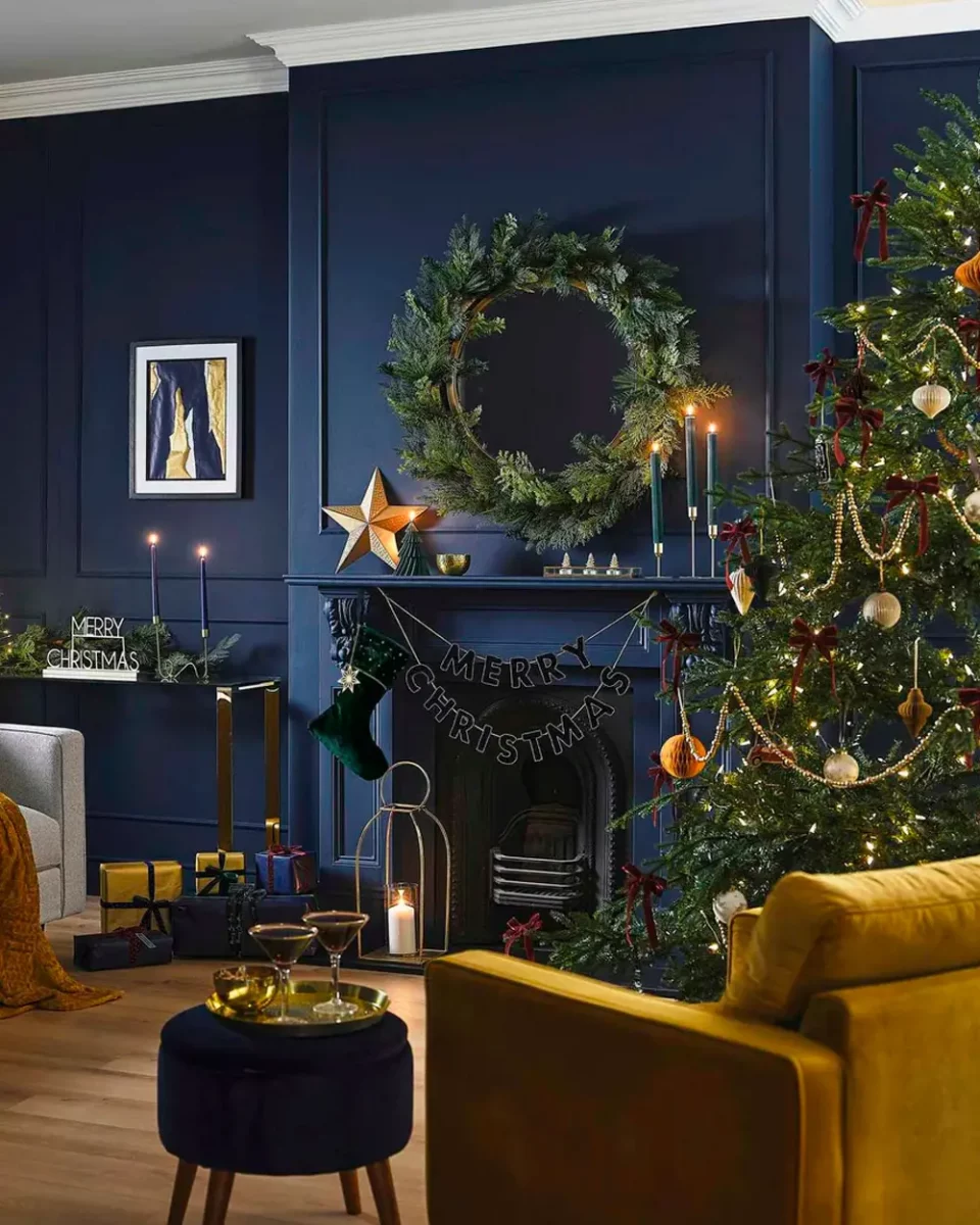 deco salon noel bleu dore