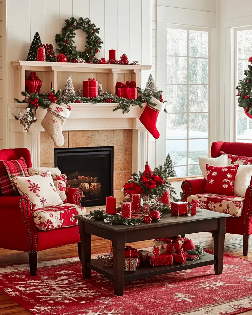 deco petit salon noel rouge