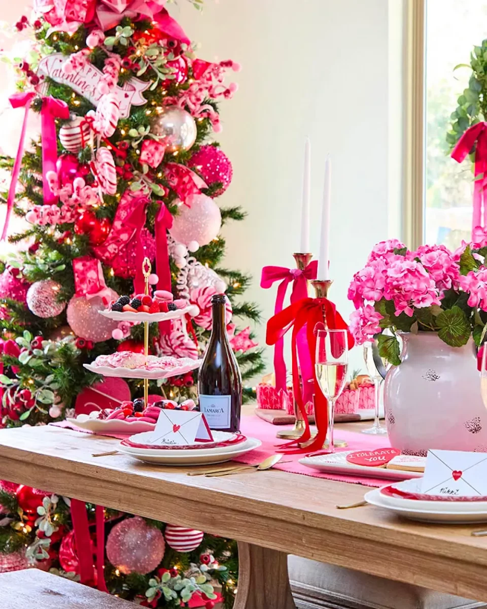 deco table noel rose rouge