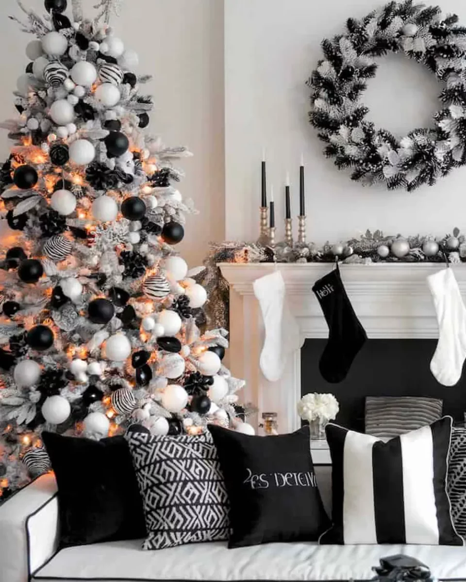 deco salon noel noir blanc