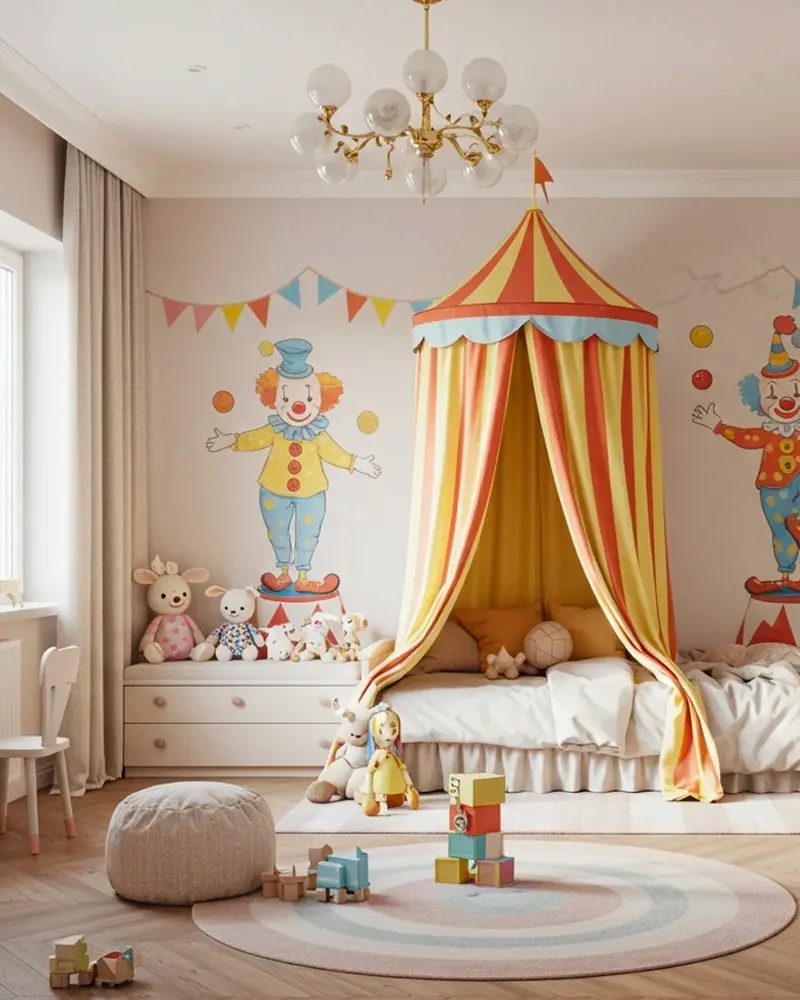 deco chambre enfant cirque beige jaune