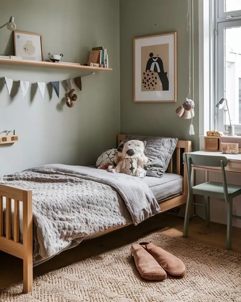 deco chambre enfant scandinave vert bois
