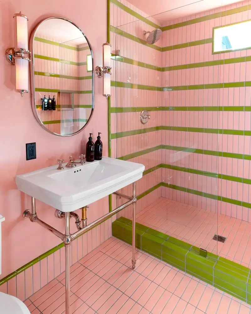 deco salle de bain retro rose vert