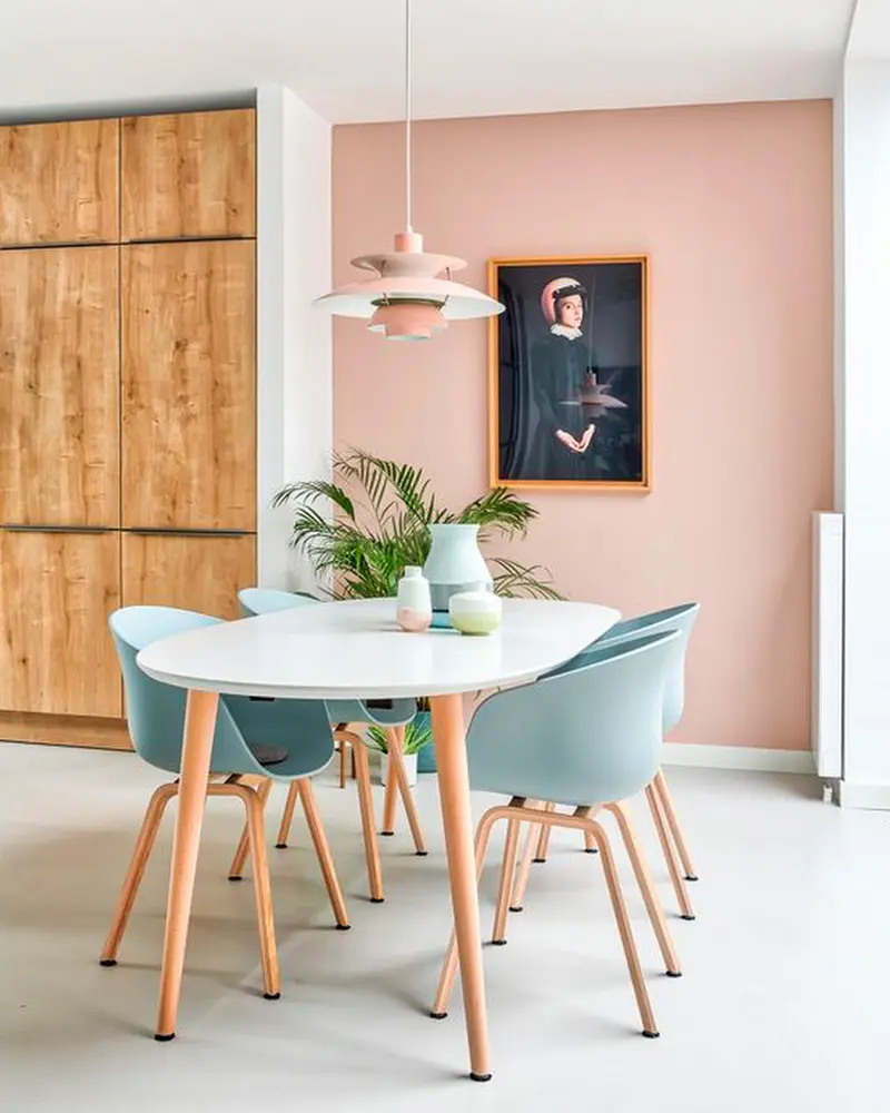 deco salle a manger scandinave rose bleu