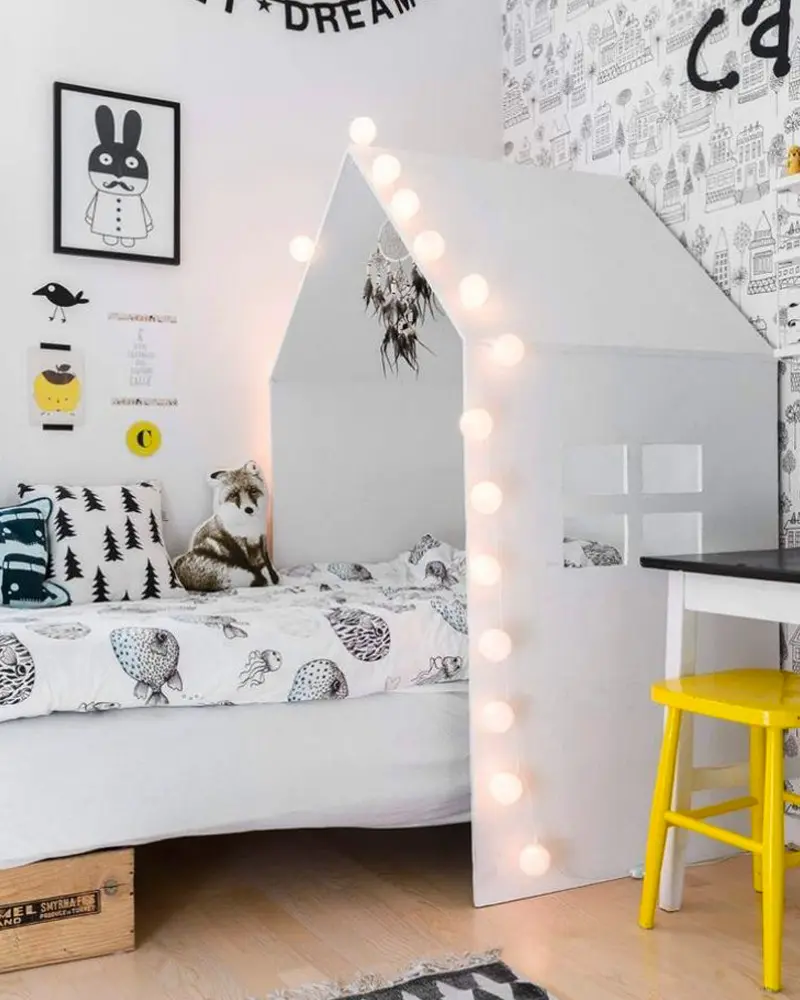 deco chambre enfant scandinave jaune blanc