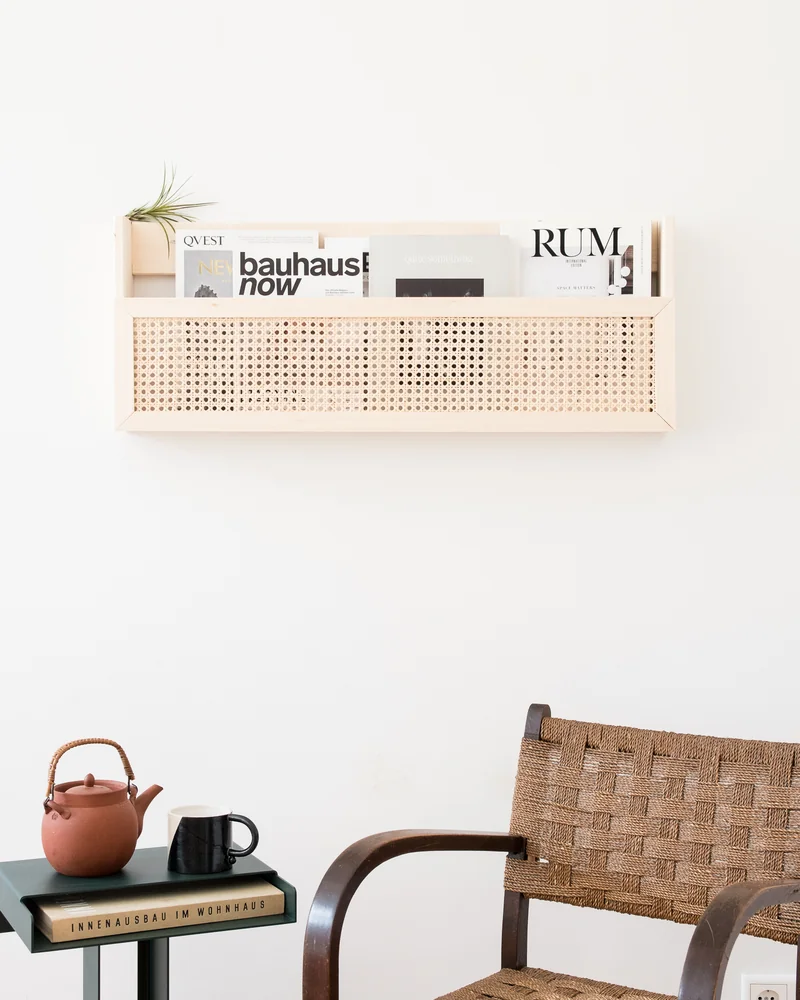 porte revues cannage bois mural diy deco salon