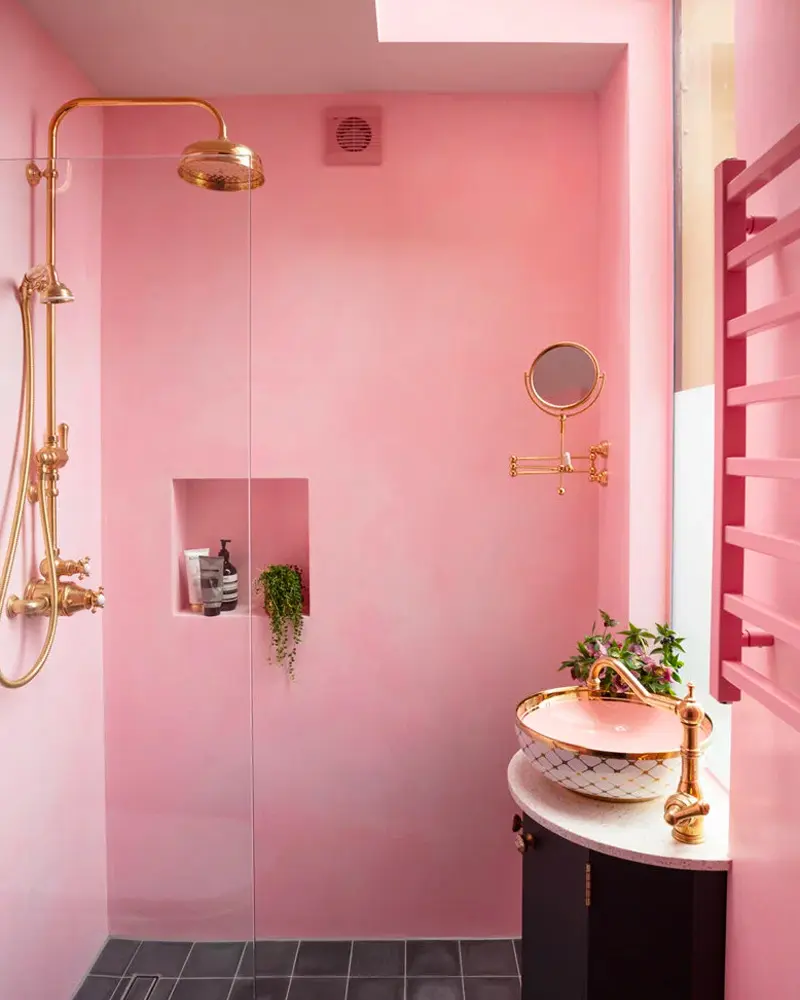 deco salle de bain mur rose