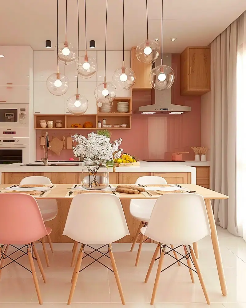 deco salle a manger chaises roses