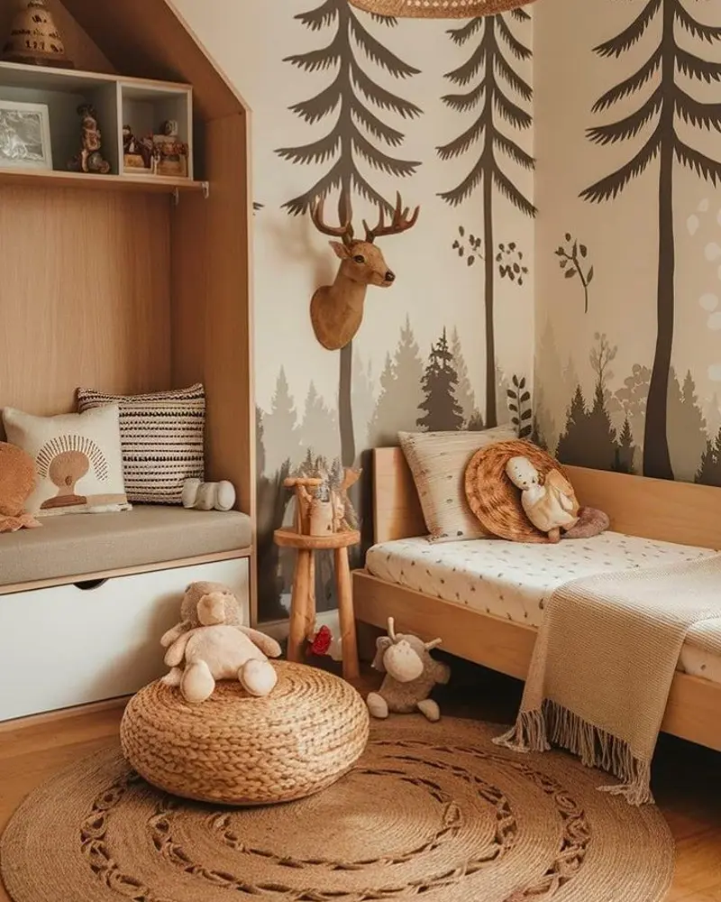 deco chambre enfant foret beige bois