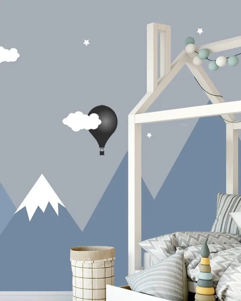mur montagne deco chambre enfant papier sticker gris bleu