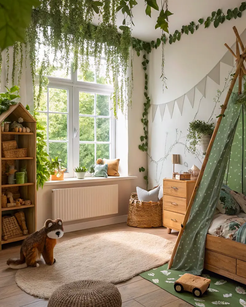 deco chambre enfant foret vert