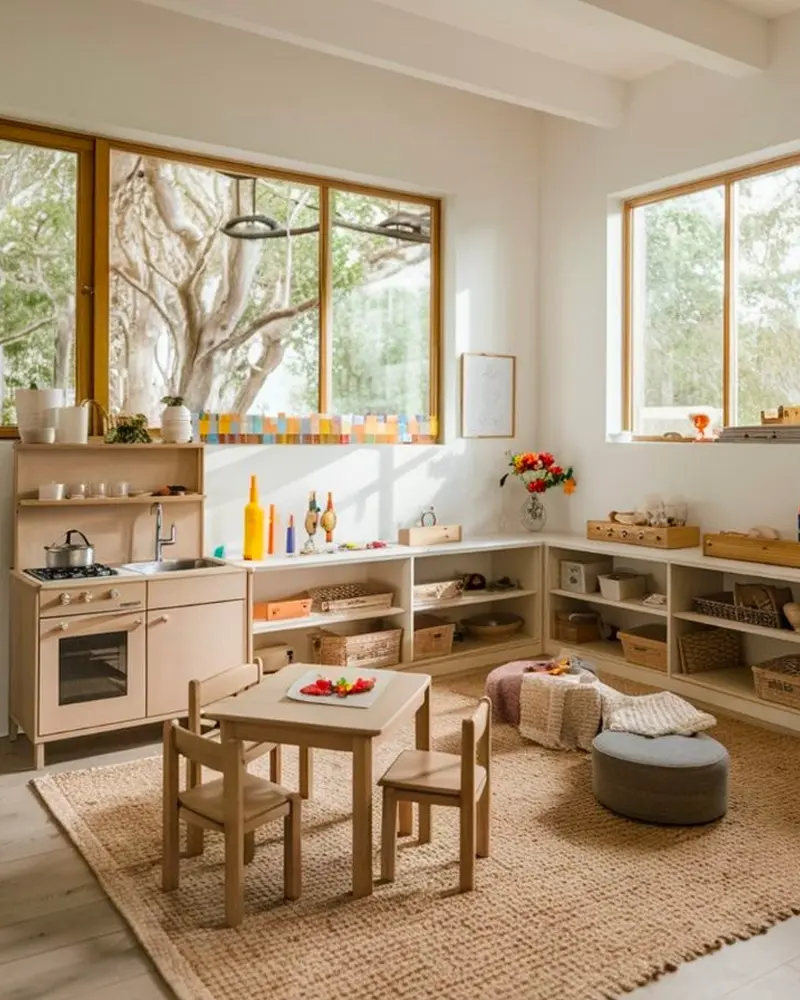 deco salle de jeux enfant bois nature