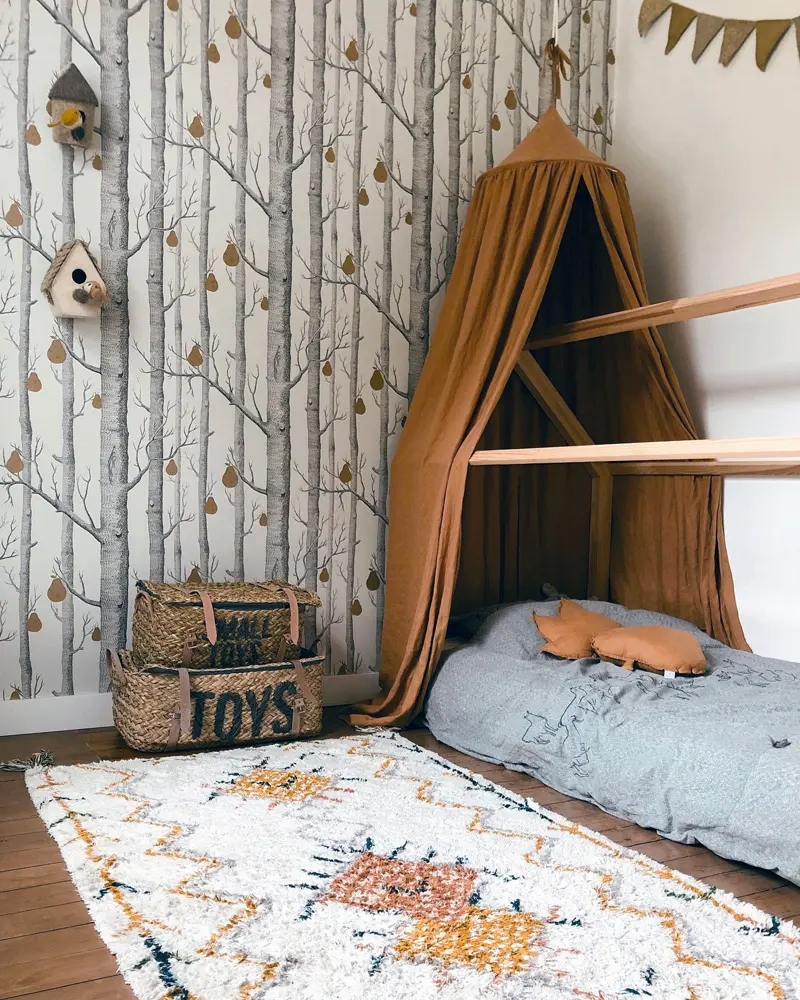 papier peint foret noir blanc deco chambre enfant