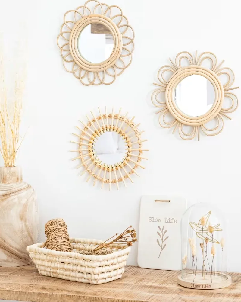 Lot de 3 petits miroirs en rotin Maisons du Monde