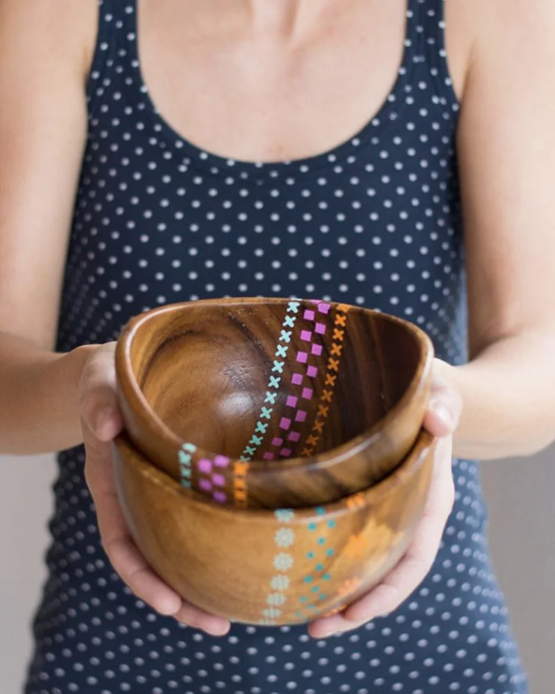 bol bois motifs colores diy