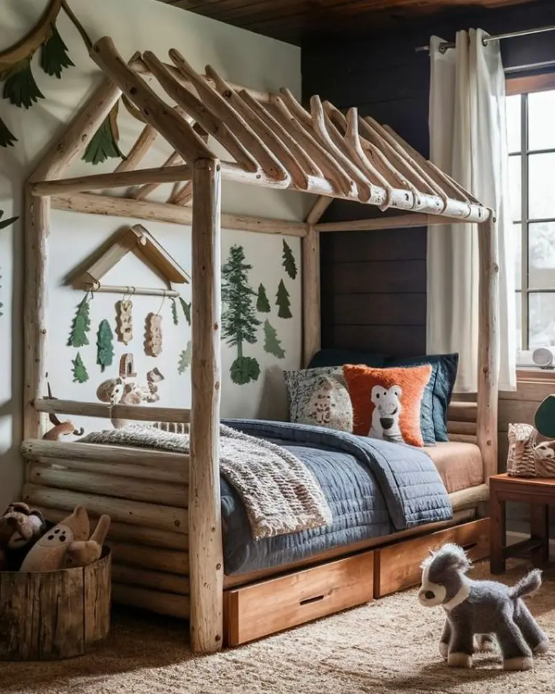 deco chambre enfant lit cabane bois