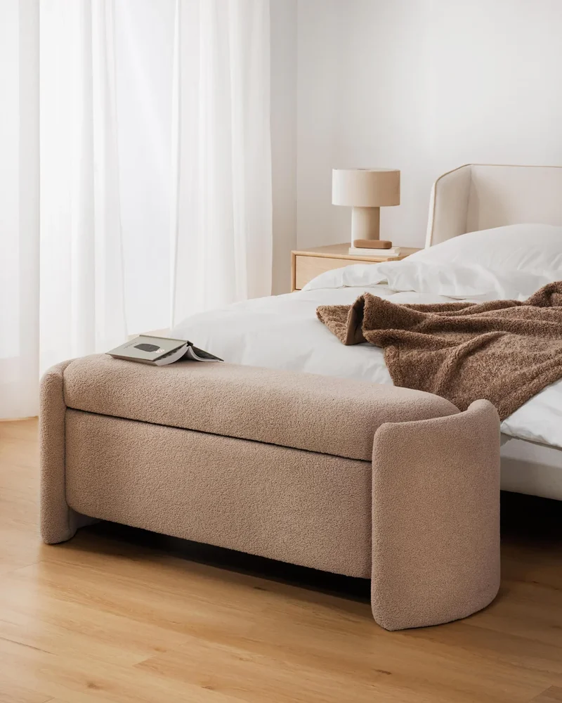 Banc avec rangement tissu bouclette moderne Westwing