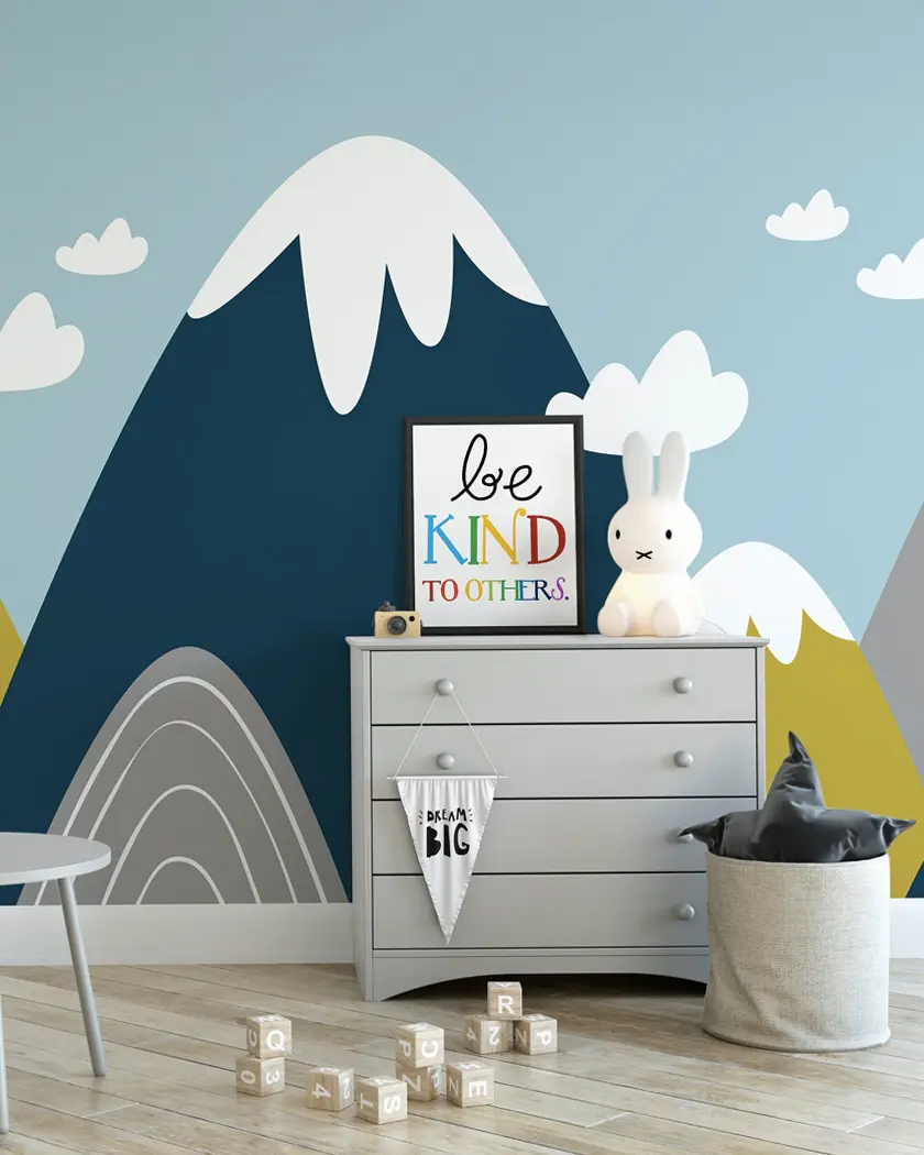 mur montagne deco chambre enfant papier sticker bleu