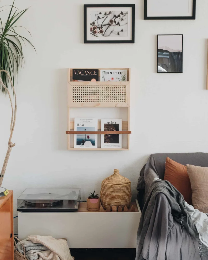 porte magazine mural cuir bois diy