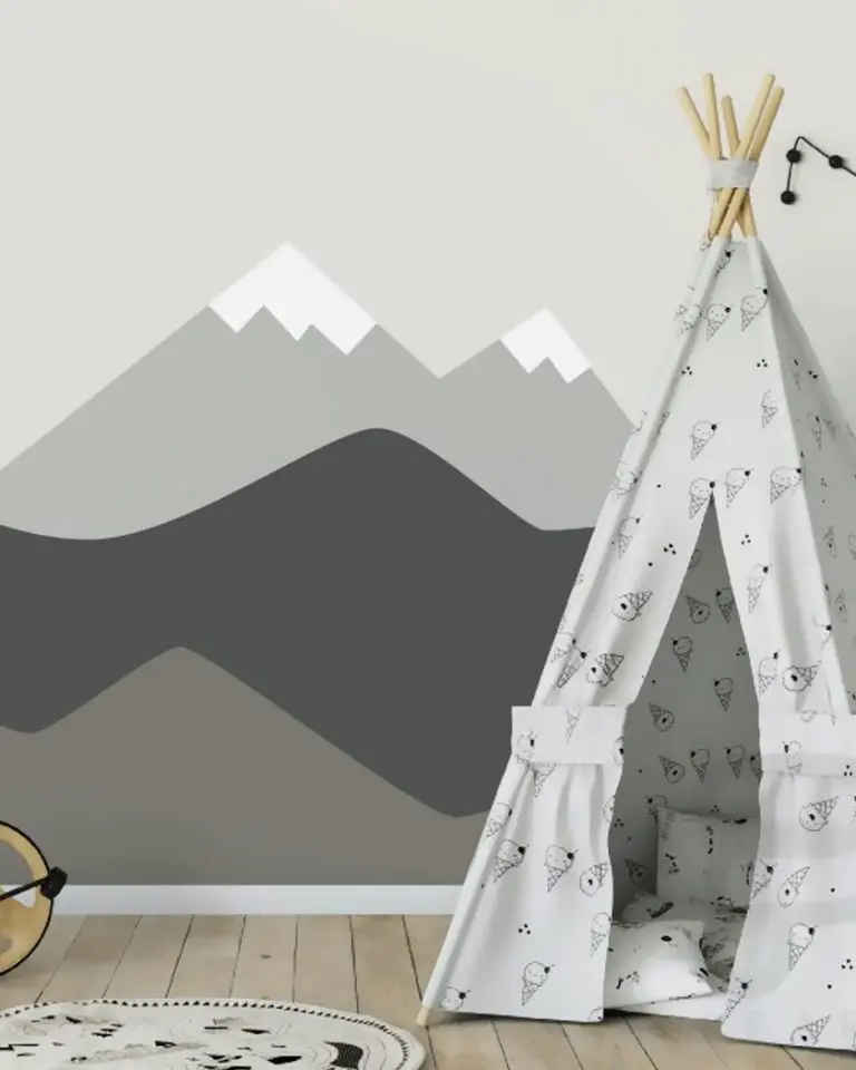 mur montagne deco chambre enfant papier sticker gris