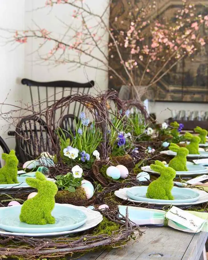 deco table paques vert bois