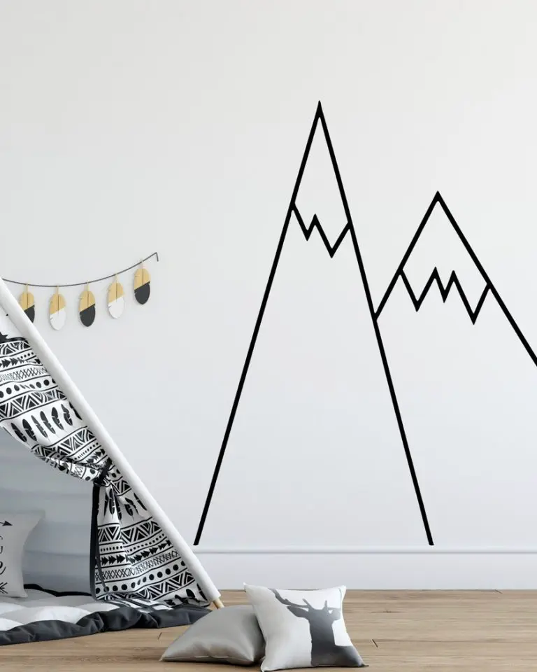 mur montagne deco chambre enfant papier sticker noir blanc