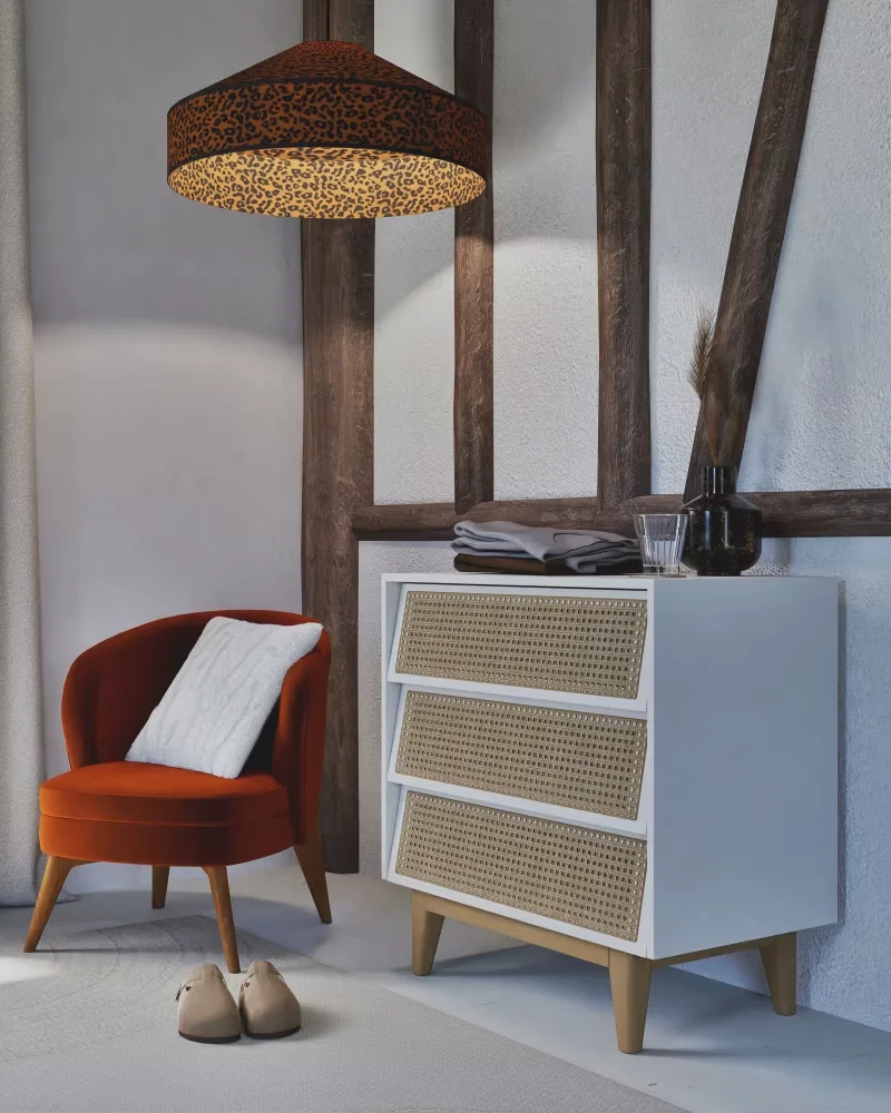 Commode cannage vintage blanche
