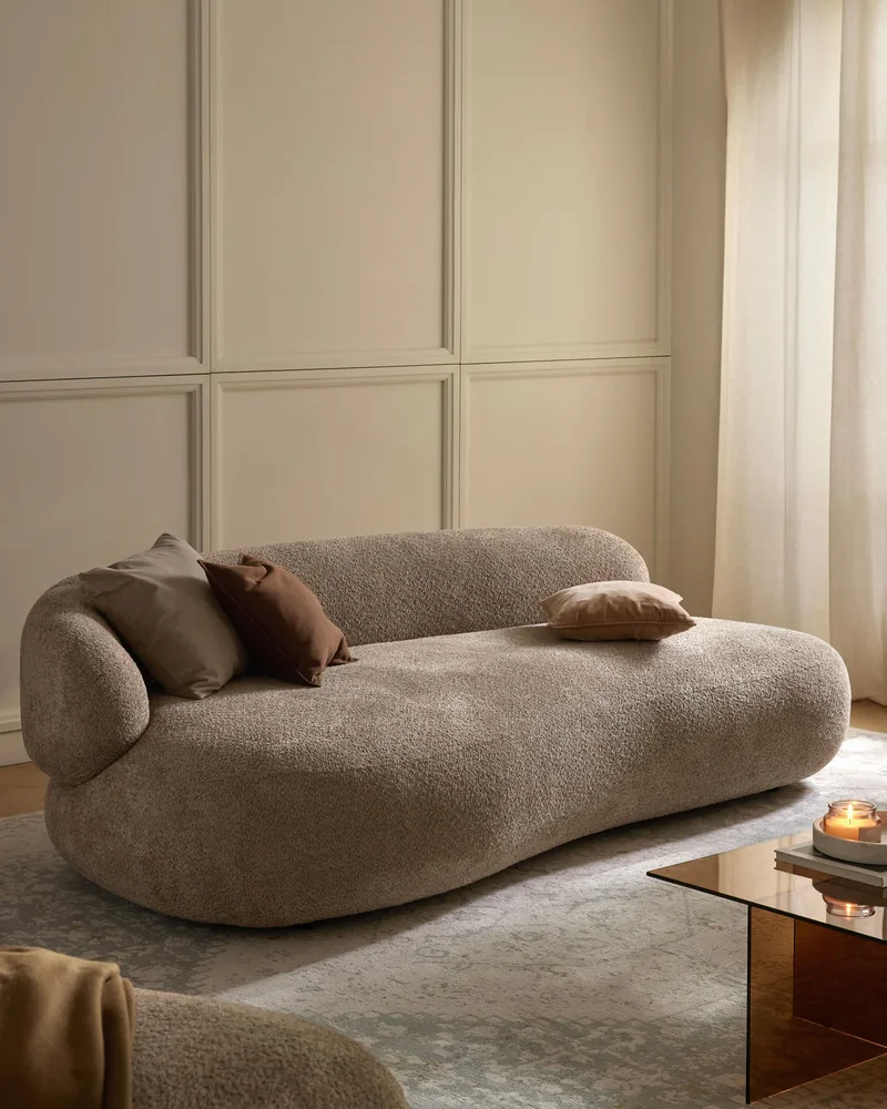 Canapé organique tissu bouclette beige Westwing