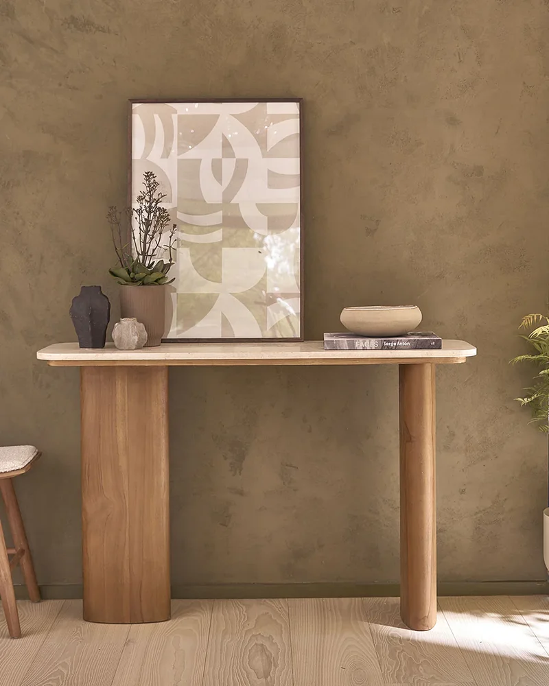 Console en teck et marbre blanc Berah Getah