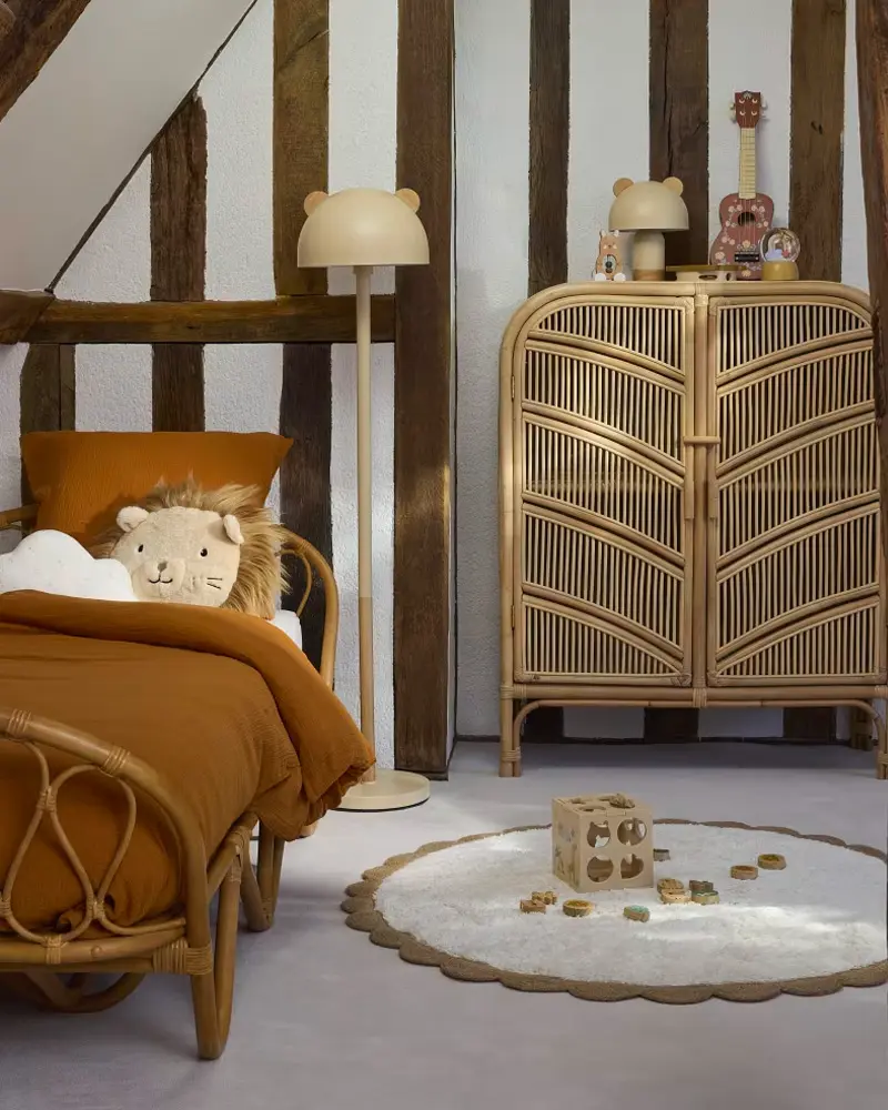 tapis rond feston beige blanc