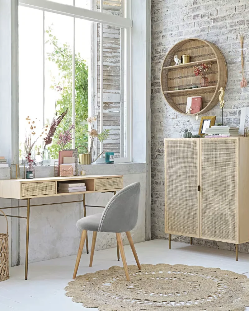 Bureau cannage et métal doré Maisons du Monde