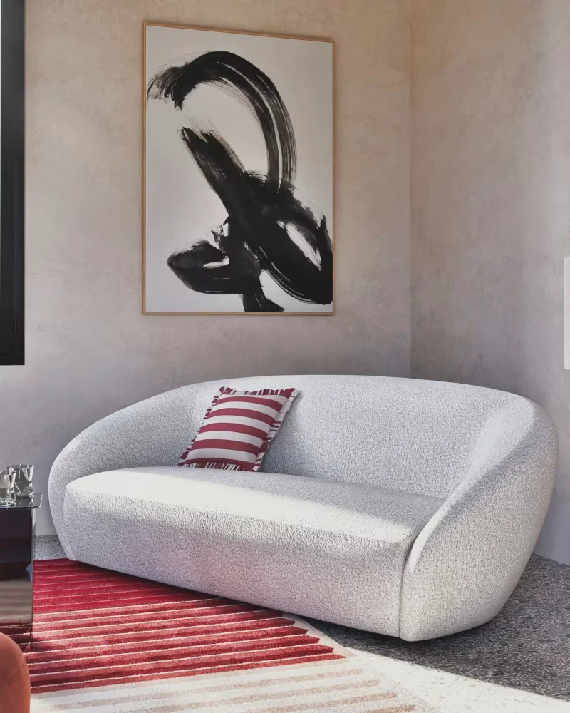 Canapé organique 3 places tissu bouclette écru Maisons du Monde