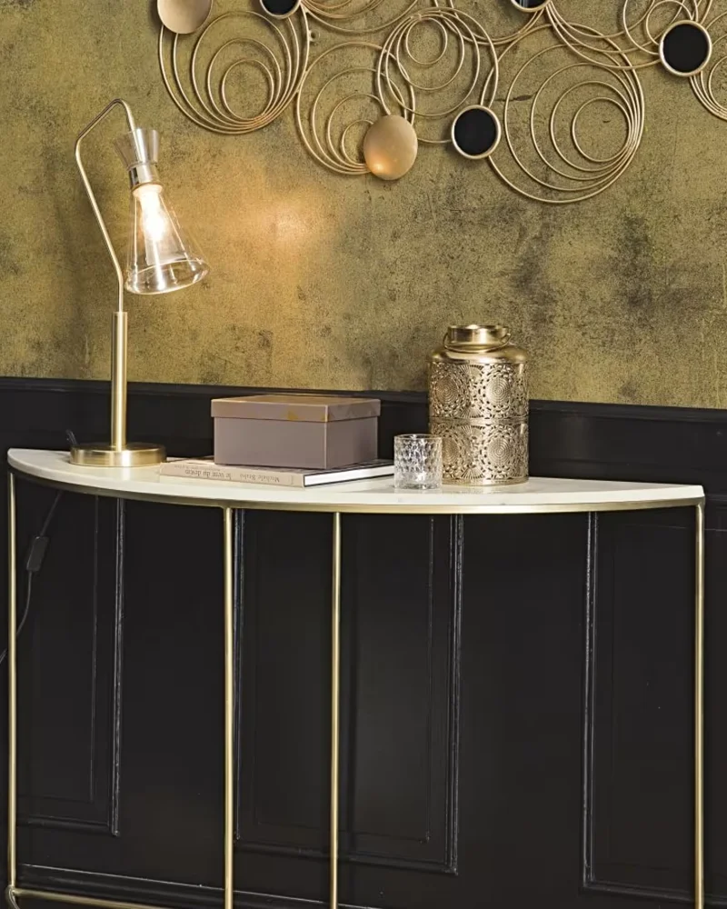 Console arrondie marbre blanc et métal doré Maisons du Monde