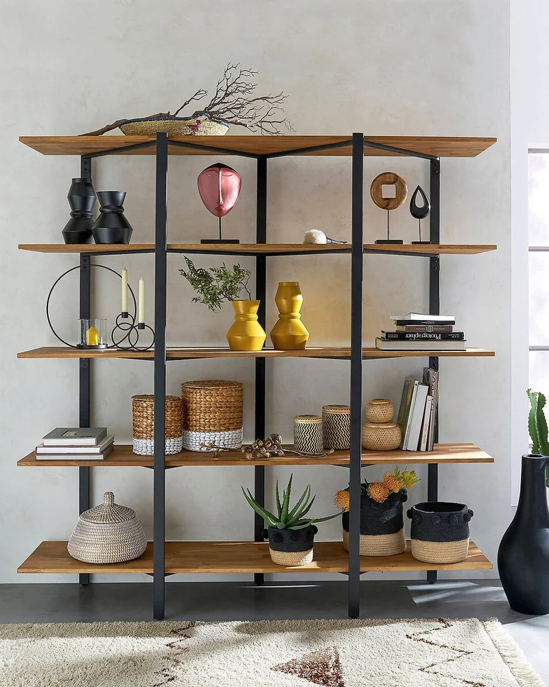 Bibliothèque industrielle noir et bois La Redoute